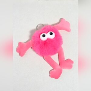 Fluffy Wiggle Monster Plush Bag Charm Keychain In Pink NWT